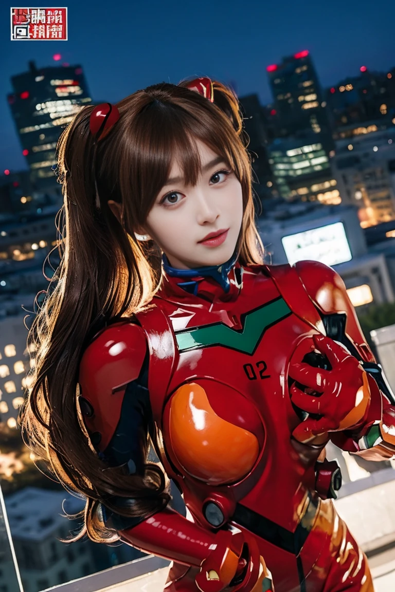 4k, high definition, raw, asuka evangelion, beautiful detailed eyes, beautiful detailed lips, extremely detailed eyes and face, long eyelashes, realistic, photorealistic, photo-realistic:1.37, studio lighting, ultra-fine painting, sharp focus, physically-based rendering, extreme detail description, professional, vivid colors, bokeh, portraits, concept artists, dark blue, dramatic lighting