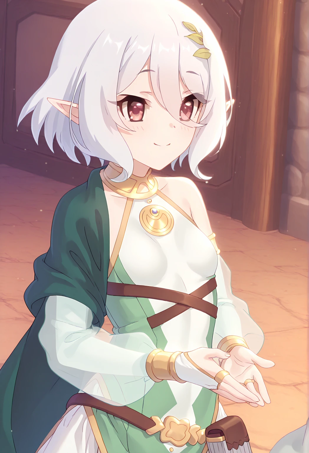 masterpiece, best quality, ultra-detailed, 1girl(kokkoro, lovely small breasts, dark skin, blonde hair, short hair, red eyes, half-closed eyes) , evil face, smirk, parted lips, head tilt, looking at viewer, solo,see-through nightgown, in the cave , candle, dark, dark light, standing, Sexy waist teasing, love juice flows out of her pussy