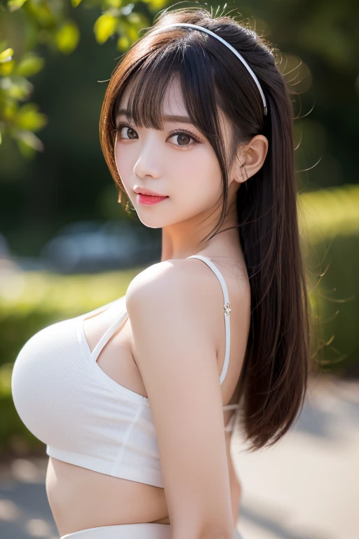 (8k), (best quality), (masterpiece:1.3), (realistic), (photorealistic:1.36), ultra-detailed, cinema lights,white bikini,smile,
1girl, solo, (((dark long hair with bangs))), (finely detailed beautiful amber eyes: 1.2),  lustrous skin, show Clavicle, perfect skin, (adult face:1.2), (medium_breasts:1.3),