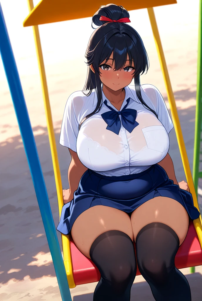 masterpiece, best quality, ultra high res, ultra-detailed, inside a crowded bus, day, beautiful city landscape, 1 young girl, slut, (black hair: 1.3), (brown eyes: 1.3), (long twintails hairstyle: 1.4), (full lips: 1.3), (hairy pubic hair: 1.2), (giant tits and giant cleavage: 1.6), (petite body: 1.5), (white blouse: 1.3), (blue pleated skirt: 1.3), (red tie: 1.3), (wet white pantyhose: 1.3), (she is vulgarly sitting with her legs wide open between two men that are groping her tits and secret spots while she squirting and has an extremely embarrassed look and a red face and moaning like a whore: 1.6)