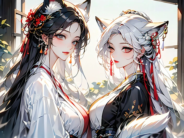 Fox Maiden.Lori huge breasts cleavage.Hanfu.whaite hair