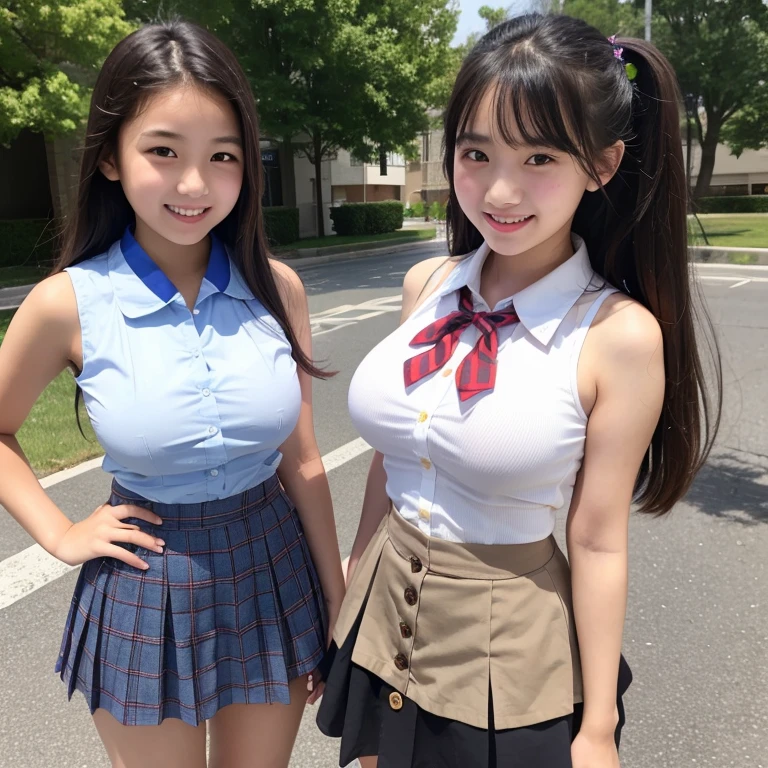 (8k、RAW photo、highest quality)、detailed background、beautiful and detailed face、beautiful and smooth skin、skin texture、professional lighting、Beautiful teenage girl、(three women)、(huge breasts)、sexy sailor suit、Pleated mini skirt with tartan plaid pattern、side pony、ponytail、cute hairstyle、ニーhigh socks、high socks、 selfie、school trip、Touch my chest playfully、laughter、smile、sexual expression、Fuji Mountain頂、Fuji Mountain、
You can also take photos with famous landmarks and symbols of your travel destination.、underboob、panty shot