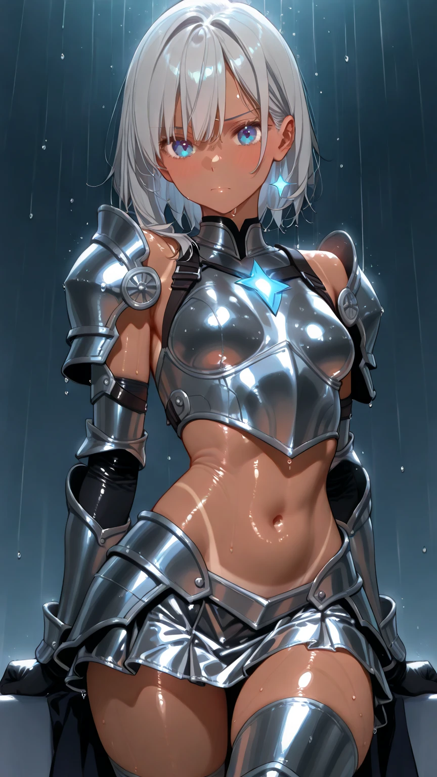(masterpiece:1.2), (highest quality:1.2), perfect eyes, perfect face, perfect lighting, middle ages, white bed, 1 boy,blonde aqua eye, ((((((hair over one eye)))))), Braid Styles, spiked hair, blunt bangs, bob hair, a braid, Ahoge, ((((white bikini armor)))), cute eyes, medium breast, glaring, open mouth, ((from above)), ((front)), arms behind back, Vivid depiction, ((spread legs)), orgasm, scared, , ((abs)) ahegao, smile+happy, fang, spoken heart