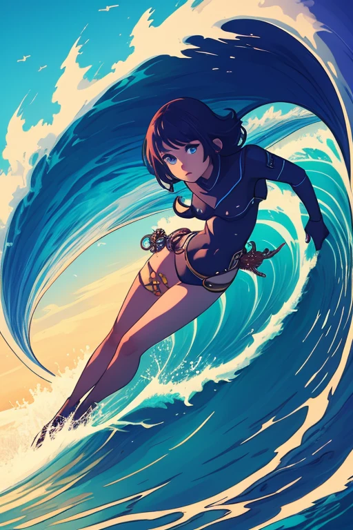 hatsuzuki_kantaicollection,1girl,solo,
(masterpiece:1.4),(best quality:1.4), (amazing), (great illustration:1.4), (ultra-detailed:1.4), (art CG, 8K),
Big Waves,(surfing:1.2),