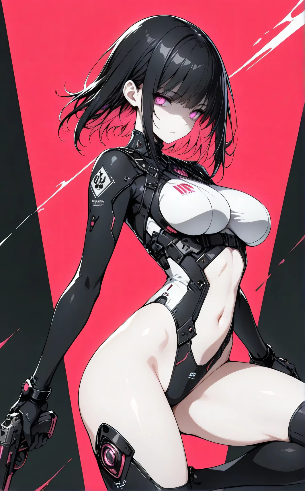 One girl, cyber punk, (whole body:1.1), Knee socks, Cleavage, Perfect Eyes, Perfect Face, Kuvshinov, (Gradient Background:1.2),nsfw,dynamic pose,large breasts,cameltoe,glowing eyes