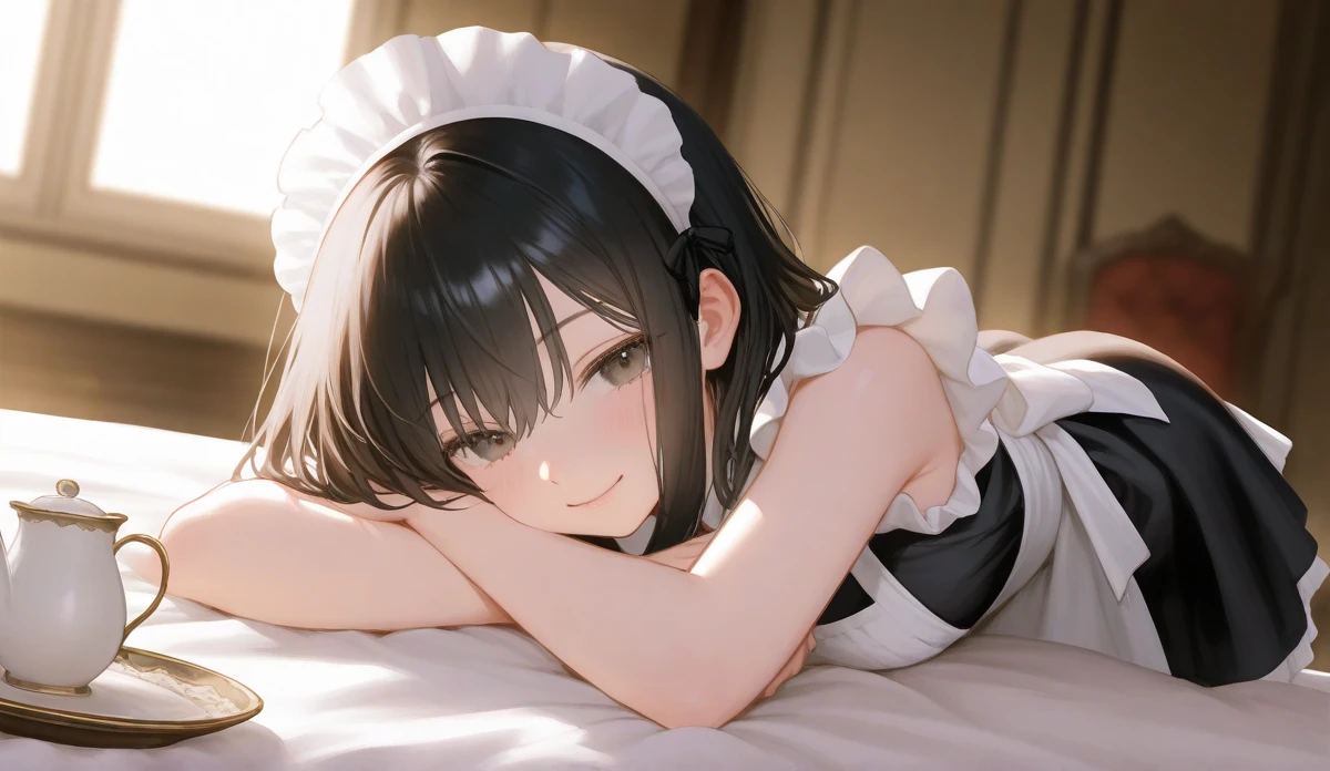 <lora:koreanDollLikeness_v10:0.66>, (masterpiece, sidelighting, finely detailed beautiful eyes: 1.2), masterpiece*portrait, realistic, 3d face, arousing, lewd, maid, brown hair, short hair, perfect artwork, lustrous skin, upper body, rolling eyes, ahegao, simple background, studio lighting, indoor,