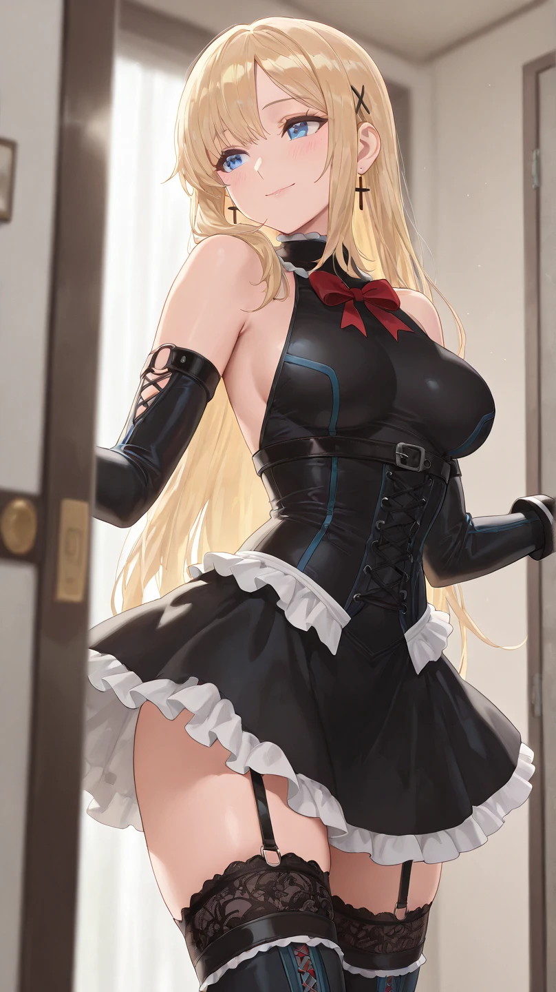 (huge ass) Beautiful adult woman wearing red and black frilly saloon girl costume, skinny, slim and thick, small waist, 8K, Karabet, brothel, UHD, (Booty that emphasizes curvaceous beauty)