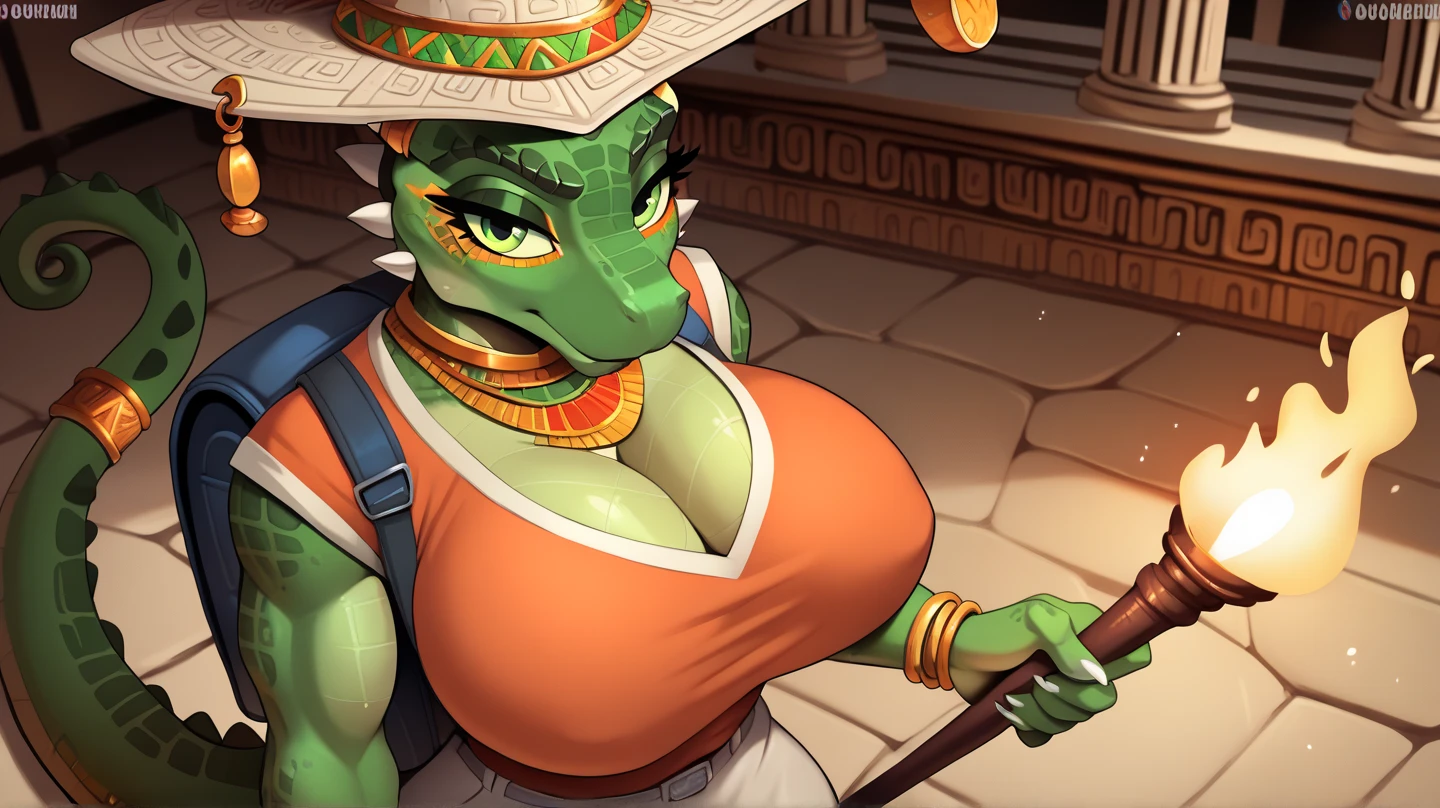 Green Wild reptile female,  , Red Clothing ,Full body , visible through thighs ,(( Better quality )) ,((tribal markings)), yellow pupils , wearing short dress, ((lizard body)) ,lips