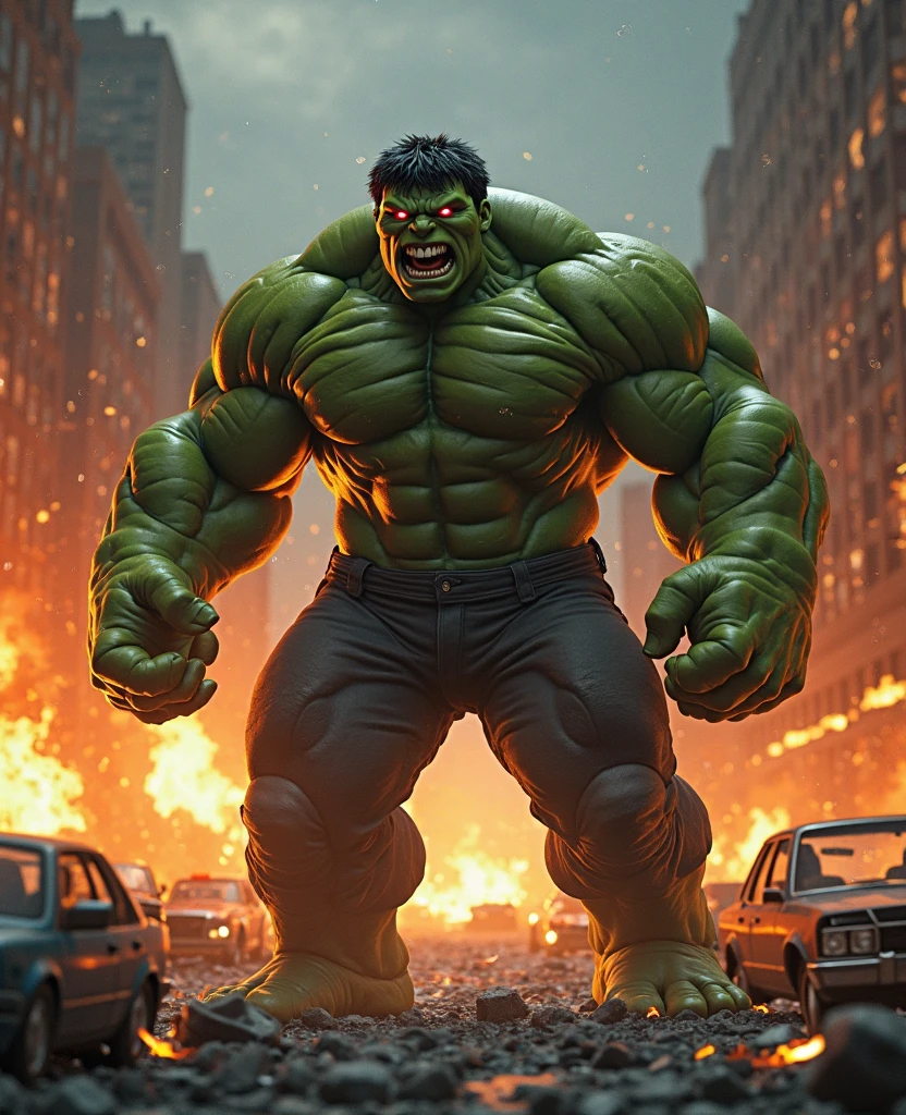 In the lab Minion Bob stands in the midst of the fading green smoke, His body transformed into a giant version of the Hulk Minion but with glowing yellow skin and toned muscles.