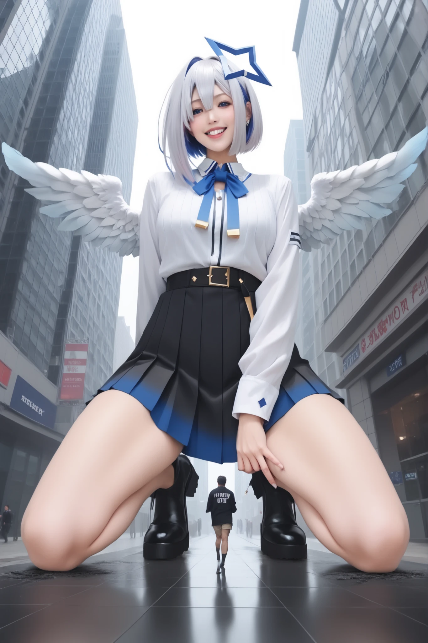 (masterpiece, top quality), Delicate Details, Angel Wings, facing upward,
1girl, Kanatarundu, kanata six, crouch down, urban background、Reach your hand below your waist、Smile、Outdoors、Building on the site in the background、The building in the foreground、Collapsed City、rubles ミニチュアの大都市、taller than a building、let's crush the proposal、Building on the site in the backgroundがある、Broken building in front of the screen、Collapsed City、rubles、Giant Art、tall、Surreal、Very detailed giant shot、taller than the building、The floor under your feet is cracked。let's smash a proposal、Huge shot、The building in the foreground、 Collapsed City、rubles、Giant Art、非常にSurrealVery detailed giant shot、taller than the building、The floor under your feet is cracked細かいrubles、showing a large size。