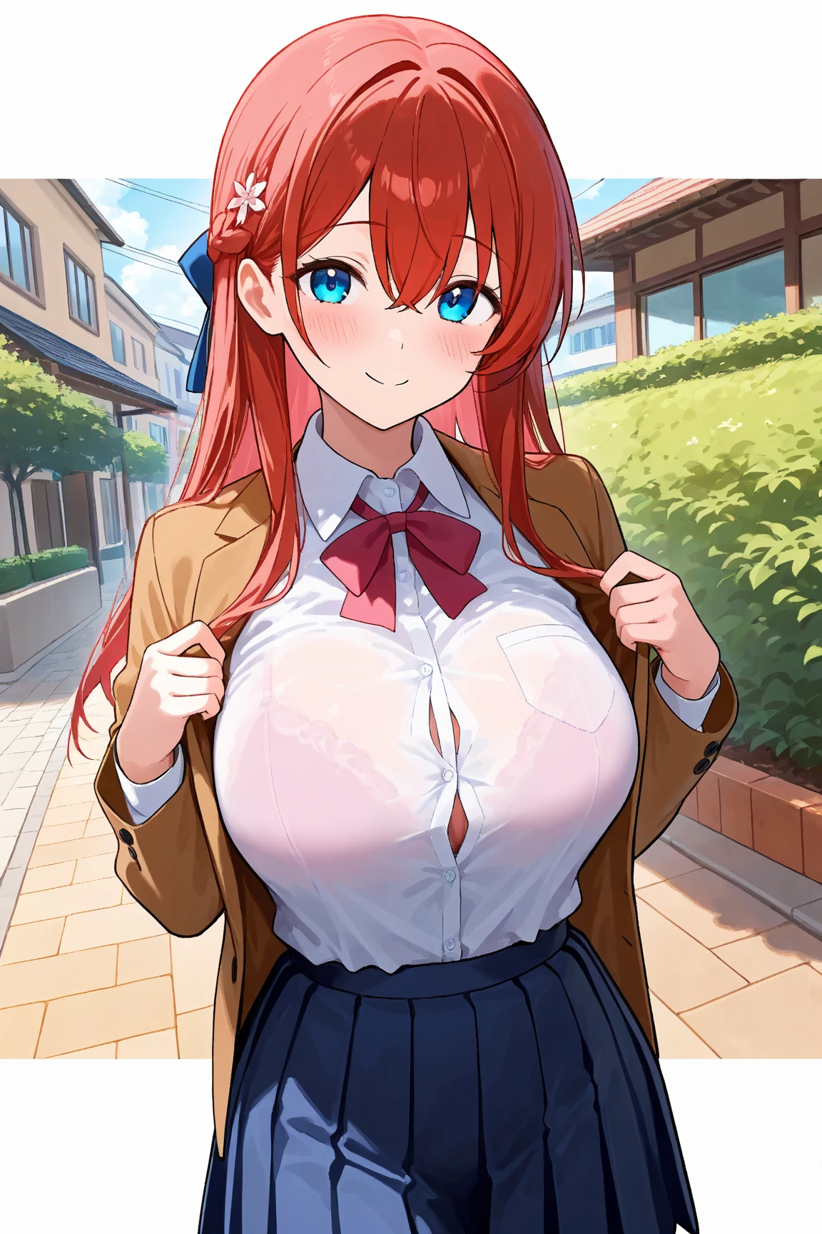 NSFW,(((masterpiece))), (((最high quality))), ((8K)), (Attention to detail), (high quality), (High resolution), Beautiful Anime Girls, One girl,B1,Hair Bun,blue eyes, Brown twin tails,Visor Cap, Mature Woman, Sensual, Thick thighs,, Large Breasts, Micro Bikini, String, (Dark Skin:1.3), Shiny wet sweaty oily skin, Glowing Skin, Pink ribbon, watch,(Captivating smile:1.2), A light smile, Grass, Thigh straps, Contrasting, Beach, Covered nipples, cleft of venus, Pussy, Camel Toe,