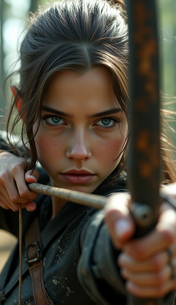 A girl wielding crossbow, ((masterpiece, Highest quality, Best image quality, High resolution, Realistic, RAW Photos, 8k)), ((Highly detailed CG synthesis 8k wallpaper)), (Huge and stunning goddess shot, Incredible beauty, Perfect Proportions, Beautiful body, Slim body beauty:1.4), A girl wielding crossbow, Movie Posters, (crossbow:1.5),