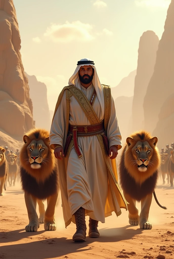 Hazrat ali with hazrat umar with lion on standing of field