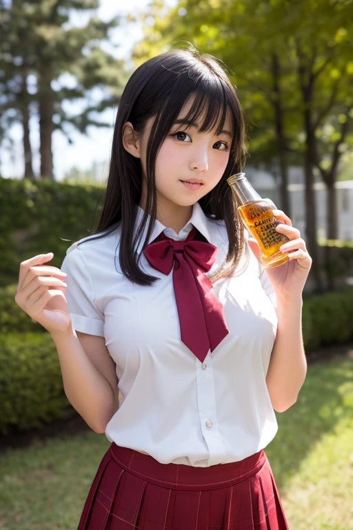 1girl, ((masterpiece,best quality,extremely detailed )), seductive smile, kawaii and cute, blue eyes, medium breasts,breasts out, nsfw, best quality, 1girl, Hashimoto Kanna, black hair, smile, looking at viewer, peeing in cup, cup, mug, squatting, detailed beautiful face, nsfw, Idol uniform, dirndl, black hair, medium breasts,public hair, bare breasts, squatting on top of a bar, peeing into a beer mug, holding beer mugs, on stage, ((Pouring pee into a glass below the crotch)),smile, blush, shiny skin, Kanna, ((breasts out))