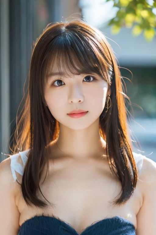 (8K High Quality Masterpiece、masterpiece: 1.3、Beautiful woman with perfect body: 1.4、g-cup、huge tit、big breasts、1人、20yr old、bright purple floral swimsuit、Ultra-high definition face、smooth white skin、cute little、bright brown hair、bright brown eyes、Write、a closeup、from waist up、nedium breasts、Beautiful small face、de pele branca、frontage、the woods)、Anxious face、Japan person model、Young cute gravure idol、Realistic gravure idol、sophisticated gravure idol、Realistic lighting、Best Quality、Double eyelids、Beautiful Japan girl、