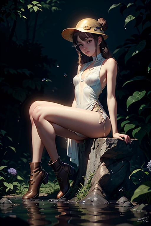 analog style, model shoot style,1 girl in the forest, (Cyberpunk:1.8, Cyberpunk landscape1.8), ((Cutest face: 1.8, Perfect face:1.3)), hair so long from head to toe, brown skin:1.5), (From top:1.2), Best quality, epicd (photo by lee jeffries, pores:1.5, colors, hyper details:1.5, film grain:1.4, hyper realistic : 1.5), Octane Rendering, Ultra-realistic realistic textures, Masterpiece, Unreal Engine 5, Extremely detailed CG Unity 8K wallpapers, Incredibly detailed photographs, Ultra-realistic lighting,(realistic: 1.3) (original: 1.2), masterpiece, best quality, hibiscus flower blooming on a gnarled branch on a gray background, fractal mandala background, in light orange and light beige style, minimalist images, photographic installations. , paleocore, green and crimson, hyperrealistic, poetic intimacy. masterpiece, best quality, colorful, LLTH, best quality, beautiful naked forest goddess, expressive eyes, perfect face, highly detailed, high resolution, (masterpiece), best quality, perfect face, 1 sexy girl, flowers , leaves, mandalas, fractal, girl in the forest, forest goddess, old antique clock floating, lamp hanging from tree, full body, black hair fused with gold, open legs, view of pubic hair, 1 sexy girl with see-through forest clothing, exposed breasts, see-through open t-shirt, mandala and flower tattoos, illustration, very delicate and beautiful, very detailed, CG, Unity, 8k wallpaper, huge file size, very wide lens, soft lighting, slight smile, transparent clothing showing naked body, beautiful vagina, vagina with soft hairs, well detailed eyes looking up, latin girl sitting on tree trunk, oil painting, latin tanned skin, full moon night sky, autumn leaves falling, autumn leaves in the wind, black and brown hair, long hair floating in the wind, girl looking at an old clock, nsfw,((sensual), (Extremely beautiful), (erotic:1.2) , (sublime: 1.0), (Extremely sensitive: 1.0),bare feet stepping on grass and flowers,
