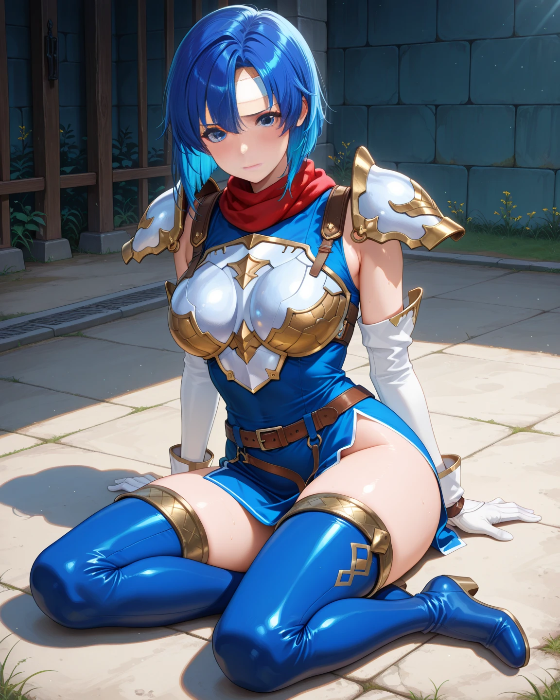 intrincate details: "(a video game character in an anime style has big blue eyes and blue hair, 1girl, blue hair, breasts, beak of pocky animal ears, looking at viewer, blue eyes, short hair, armor)"