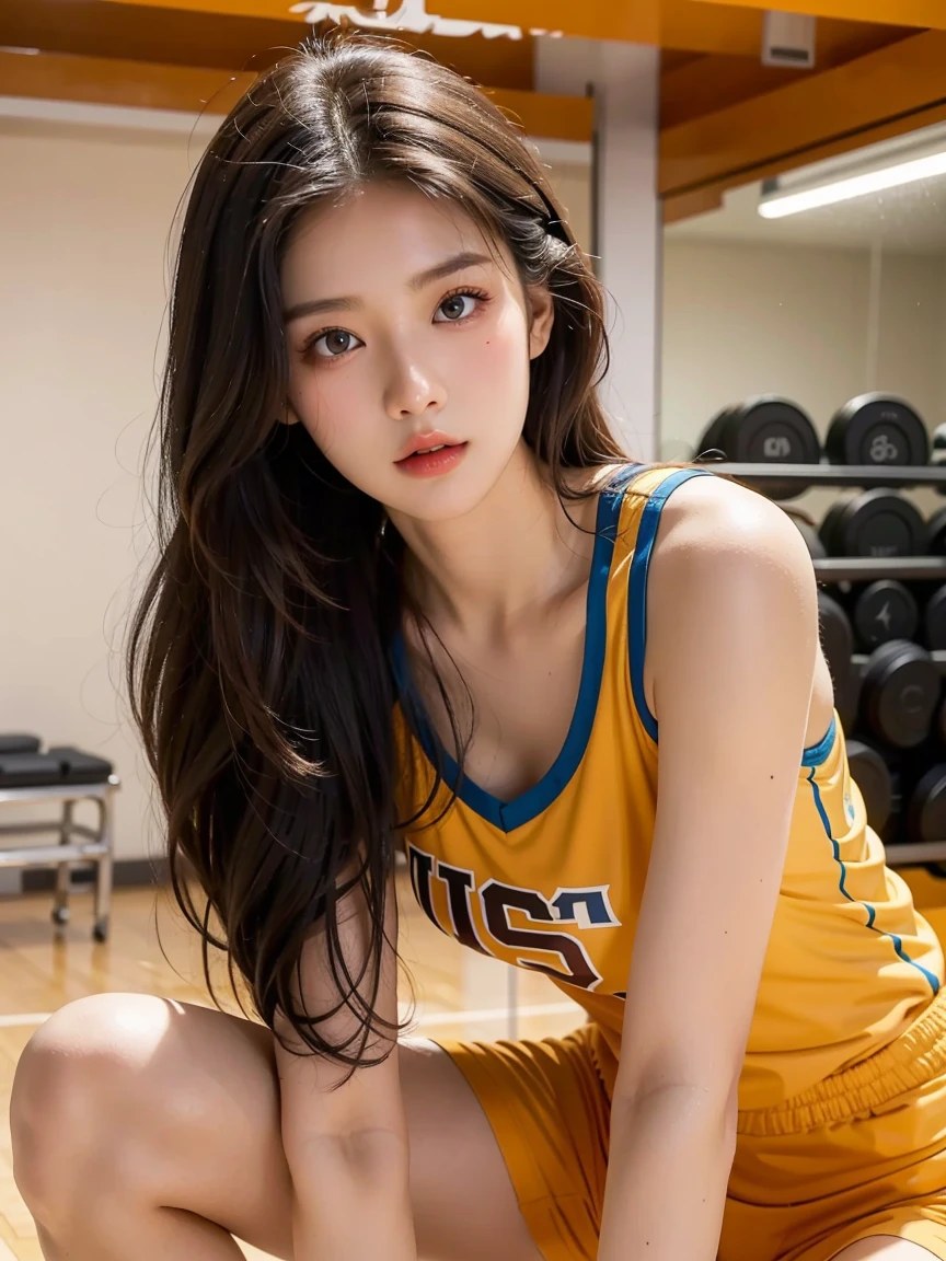 (RAW photo, 4k, masterpiece, high resolution, extremely complex) (realistic: 1.4), cinematic lighting Delicate girl with facial features,
1 Girl, Single Focus, Summer Noon, Hot, 1990s\(Style\), best quality, ultra high res, (((Very detailed face)))), ((Very detailed eyes and face)))), Beautiful detail eyes, (photorealistic:1.4), 1girl, crop-top shirt, necklace, (faded ash gray hair:1), (big breasts:1.2),full body portrait, (Best Quality), (Highres), (An Extremely Delicate and Beautiful),,(Beautiful 8k face),(Brown Eyes),(ulzzang-6500:1.0),(solo),( looking side),(spectators),(large breasts),(NBA),bent over,,lookside,(side), ,(Basketball sportswear),((Play basketball)),((gymnasium)),((speed)),(reality),
