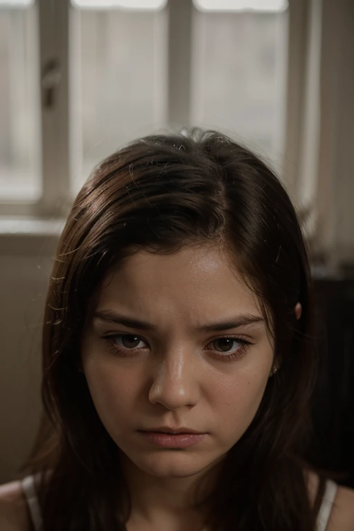Elise, nude, , , in a luxury room, close up, , pointing her face , , lying , from above