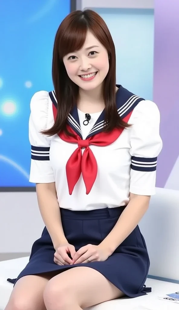 （8K、Raw photography、highest quality、masterpiece：1.2),(black haired、very short hair:1.8),(twin mitsu braid:1.4)、show viewer,Looking at the front,erotic,白いskin,(girls school uniform:1.9)、()、(Clothing that emphasizes the shape of your chest、publish one&#39;skin:1.5)、(big breasts :1.4)、slim body shape、ultra high resolution,beautiful,beautiful fece,(alone、no background:1.9),whole bodyボディー,japanese woman,（Photoreal：1.37）、photon mapping,reality、(Baby-faced and cute: 1.0)、(cute smile: 1.7)、(With a round face: 1.7)、radio city、Physically based rendering、depth of field rally background、photograph, (I can see your knees、short skirt、I can see white panties、close up of thighs:1.5),（show polka dot panties:1.4）,whole body、super fine