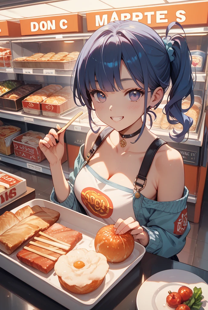 A woman with a towel wrapped around her head making large quantities of tteokbokki at a Korean food stall Tight clothing highest quality
