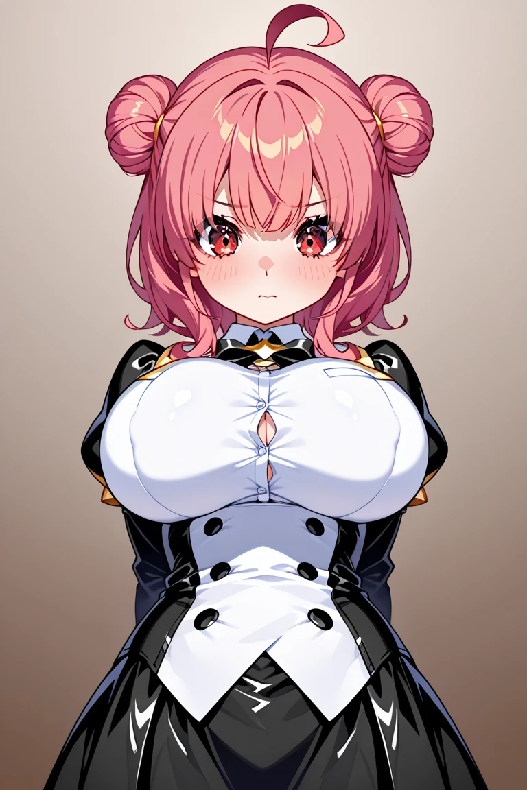 ((masutepiece, Best Quality, hight resolution, nffsw, Perfect Pixel, depth of fields, 4K, )), 1girl in, Solo, , Beautiful anime girl, Beautiful Art Style, close up, Looking at Viewer, Perfect body, Yuigahama Yui, Short hair, pink hair, hairbun, (large boob), black playboy bunny outfit, gloves, smile, hands on knees, blank white background, kneeling