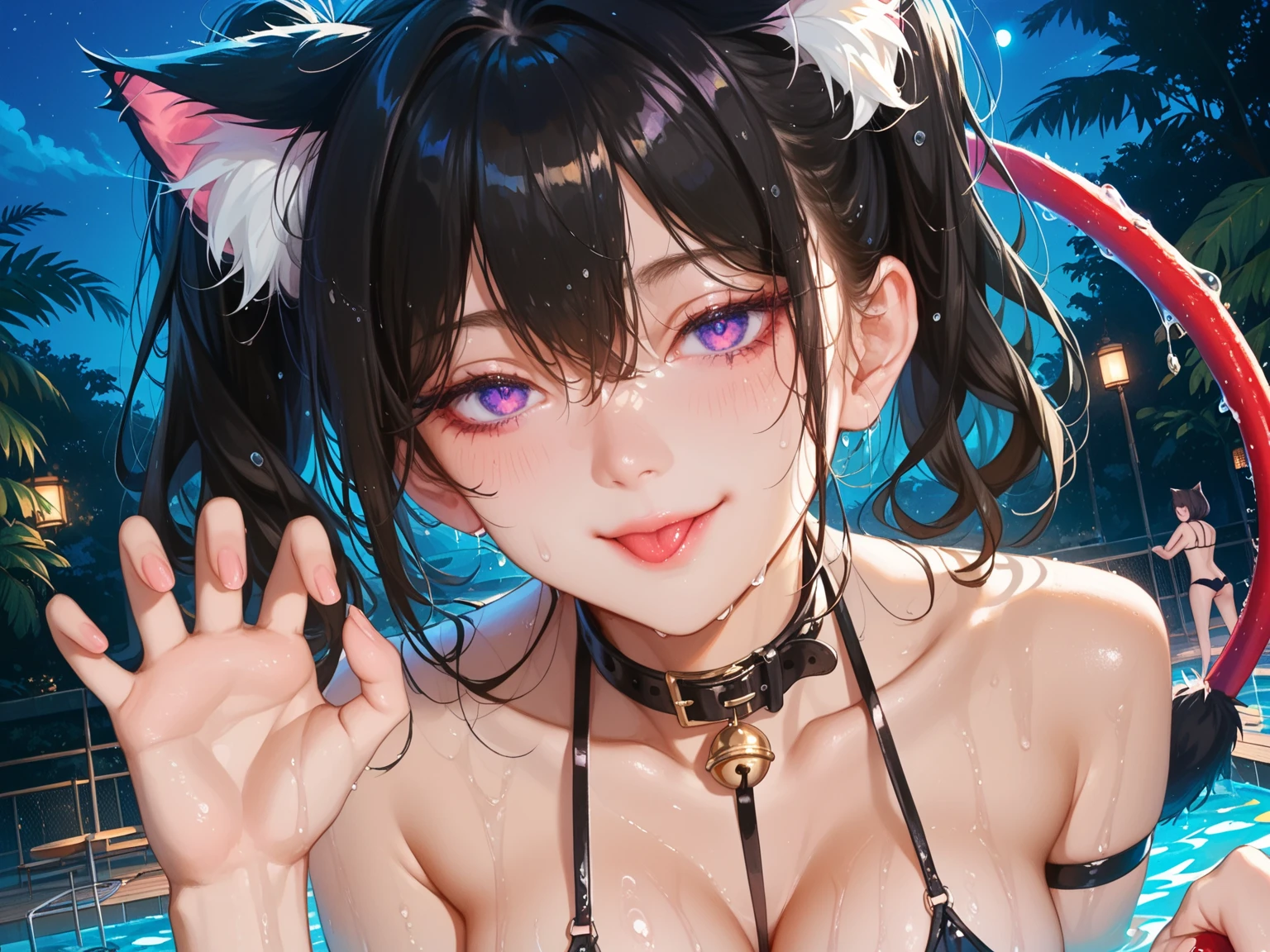 ((masterpiece)), ((Highest quality)), (Very detailed), Anime Style, Pool, pretty girl, One girl, alone, ((Beautiful Eyes)), smile, bikini00,
