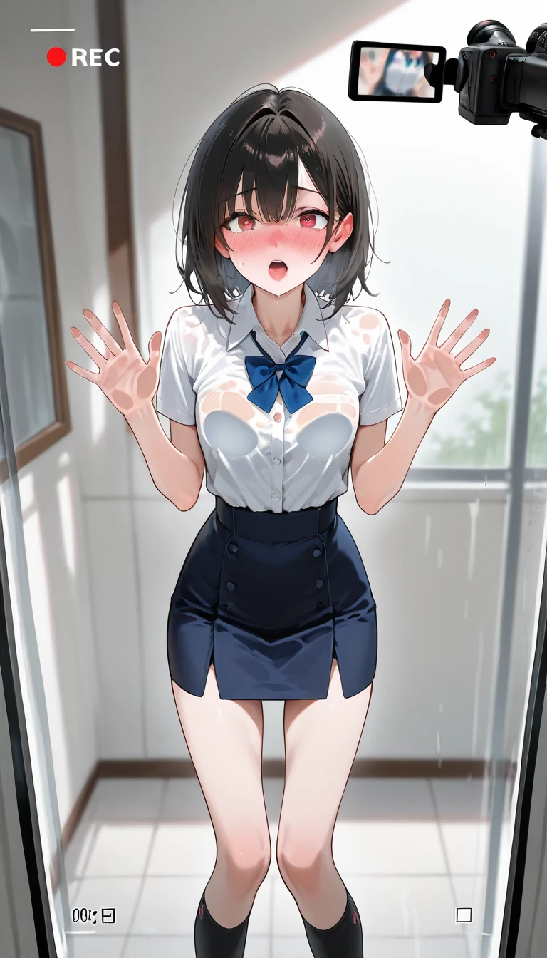 2 girls, by 2 person, Girl&#39;s brown eyes, black hair,Straight Short Hair, Inward roll、(Navy blue sailor suit:1.4),indoors, Cafe、very big breasts、publish one&#39;chest of、Naked things&#39;chest of、blush、embarrassing、scary face、I&#39;m worried、confused face、a large amount of breast milk comes out of the nipples,、Breast milk gushes from the nipple、very short skirt、micro mini skirt、female shape&#39;Private parts are clearly visible、vibrator in thighhighs、The crotch is wet with love juice、Full body portrait