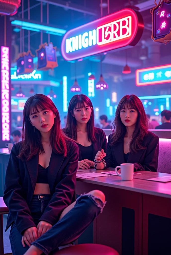 ((very sharp photo result, hyper realistic photo)) (((Best Quality))), (((masterpiece))), (((Ultra-detailed CG))),(((magical ))) there are pretty chic & trendy japan girls various hair colors & hairdo chill hangout happy together with various fashionable casual suits, open shoulder tee, tank top jeans & skirt, they are drinking coffee together (detail head, face, body, correct proportion, hand & fingers anatomy) sitting in a corner in an artsy edgy vibrant color combined interior of a coffee shop, warm dramatic shadow & light, UHD, Shot on : sony a7 | fe 35mm f1.8