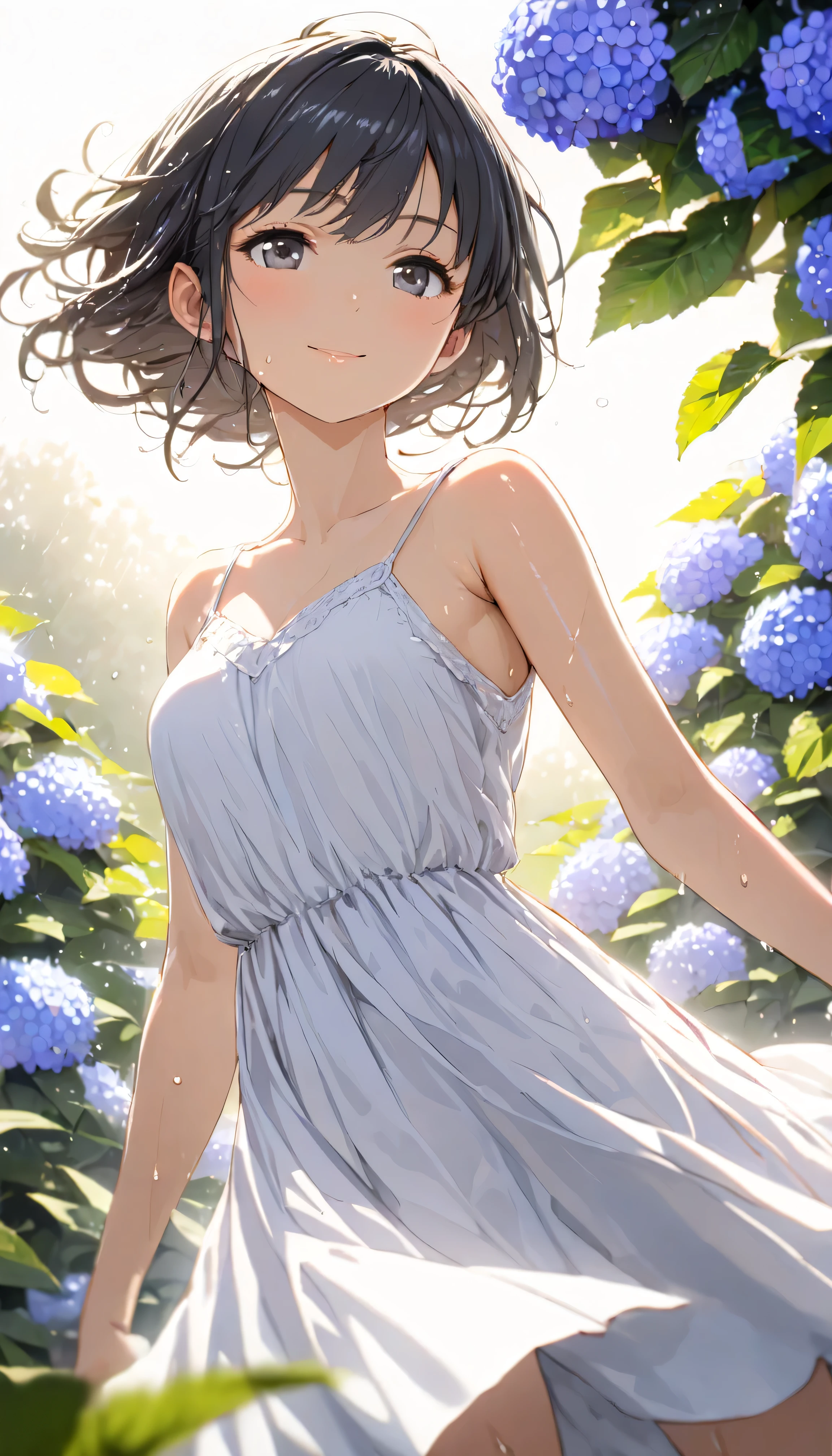 best quality,masterpiece,1girl,solo,(((9years old))),japanese girl,an extremely cute and beautiful girl,highly detailed beautiful face and eyes,petit,cute face,lovely face,baby face,shy smile,show teeth,black hair,medium short hair,flat chest,Hairless pussy,skinny,slender,(((wearing a very wet transparent white loose mini wedding dress))),(((in a flower garden))),she is looking at the viewer,(Clothes come off:1.2), brown hair, lips, hand on skirt(upskart above the waist:1.1),(no bra:1.1)(no panties:1.1),(standing:1.3),(Legs spread wide:1.2),(Pussy short:1.2)