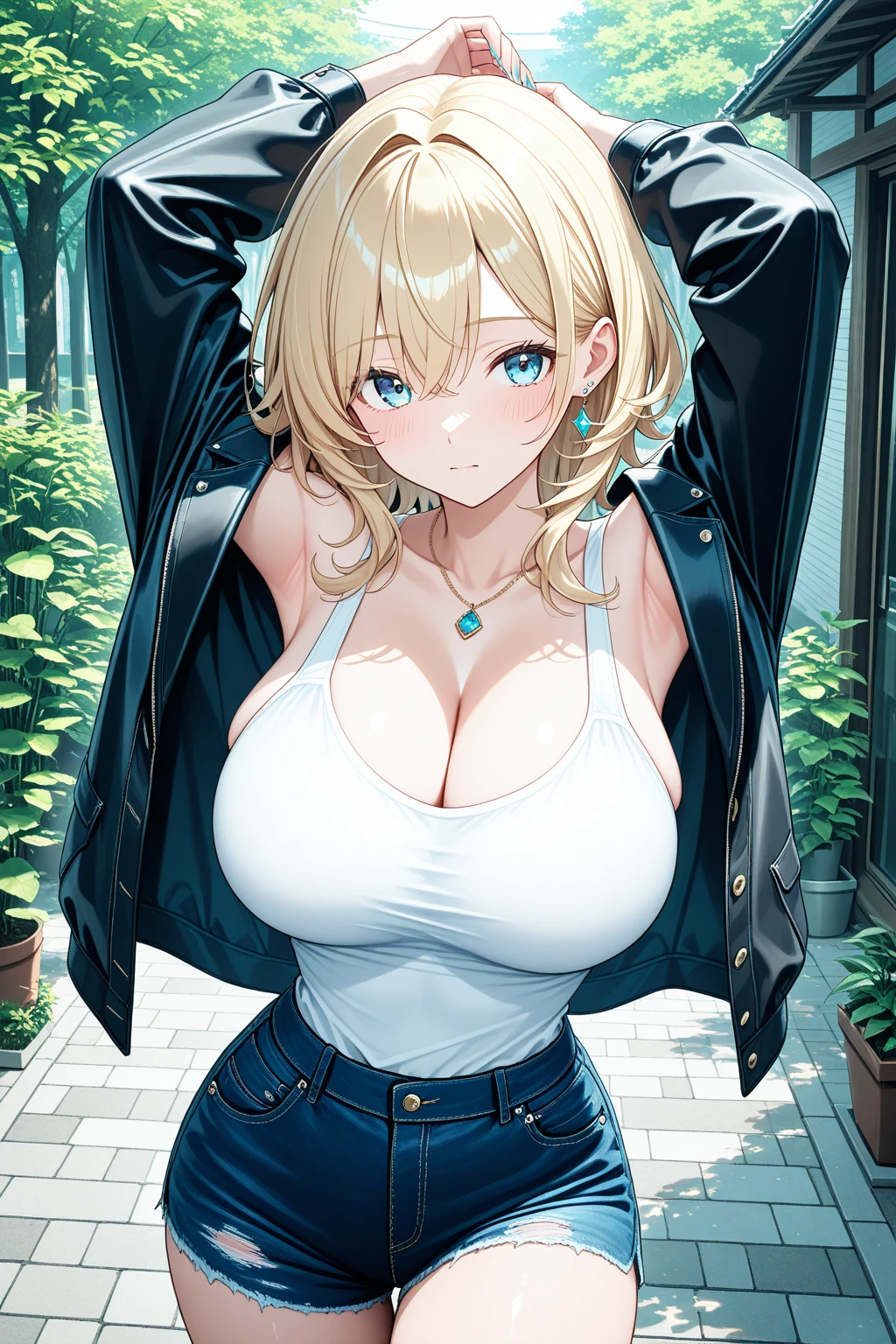 masutepiece, Uncensored, Tits, Curve, waifu, Torn clothes, 1girl in, Android 18, breasts, torn Shirt, torn legwear, Blonde hair, Skirt, Jacket, torn sleeves, Clothes Cutout, rating:safe, Solo, denim, cleavage, denim Skirt, Belt bag, Shirt, Long sleeves, Bare shoulders, Blue eyes, 鎖骨, off shoulders, denim Jacket, green Jacket, torn Skirt, Looking at Viewer, Torn pants, Short hair, black Shirt, medium breasts, pantyhose, Belt bag buckles, big breast background, Standing, Hair intake, open Jacket, cleavage cutout, Black legwear, Tank top, pencil Skirt, Closed mouth, greybackground, White background, buckles, Cowboy Shot, Looking away, torn Jacket, From above, miniSkirt, black Belt bag, Open your clothes, earrings, aqua eyes,(gigantic and massive Tits:1.1), breasts, Curve milf, 1:2), gros-plan, Titsnipples