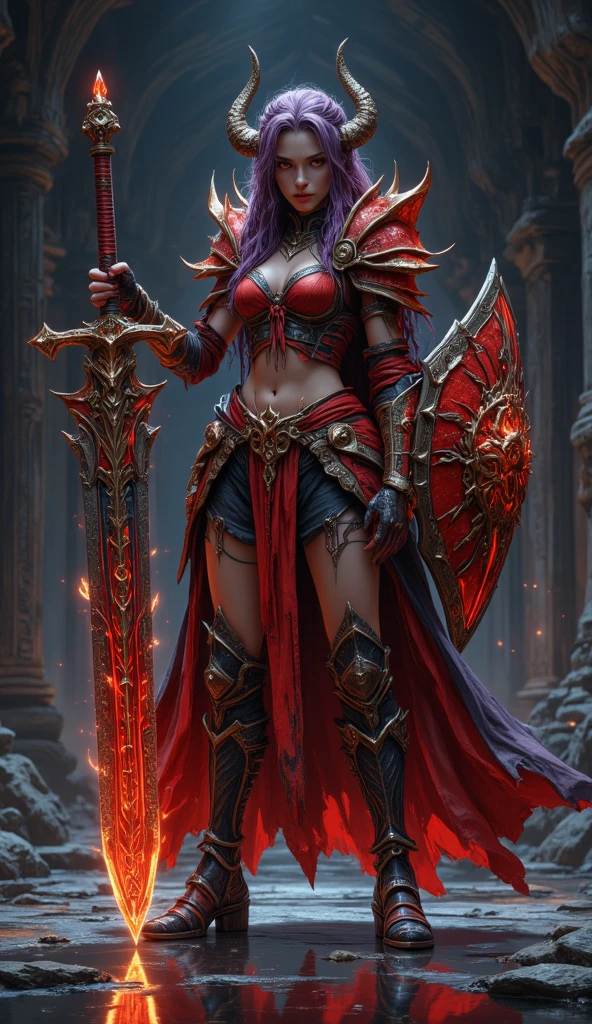 Khorne as a woman,displaying her own power.(( Full figure wiew)). ((Three quarter wiew)).((fractal)),((deep wiew)),photographic,ultra high resolution,hyperdetailed, masterpiece, 3d modelling, digital art. 