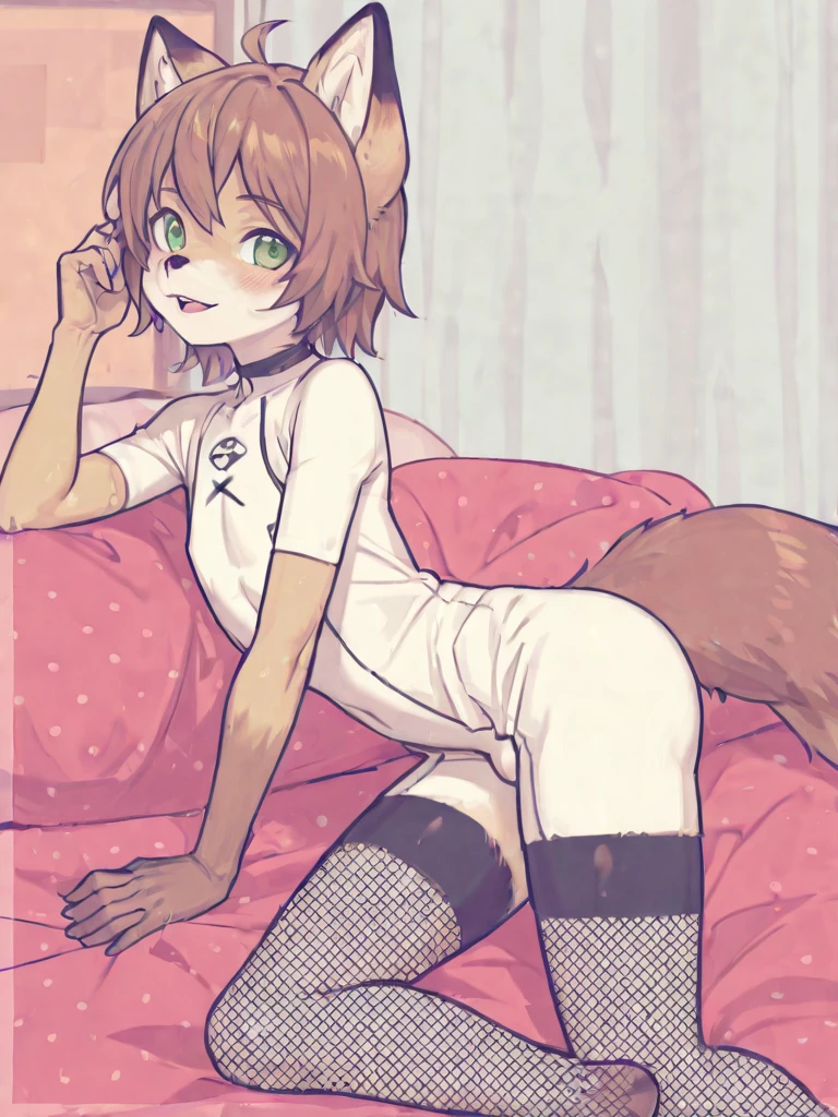 Solo, score_9,score_8_up,score_7_up, source_furry, (maid Marian, Anthro furry fox girl, wearing pink hood, brown eyes, tall and slender body, tail, bald, skinny body, small b cup breasts):1.4, indoors, naked, lying flat on a bed, head on a pillow, panting, steam coming from mouth, lying flat on her stomach, limp body, lifting tail, ass full of cum, on a bed,