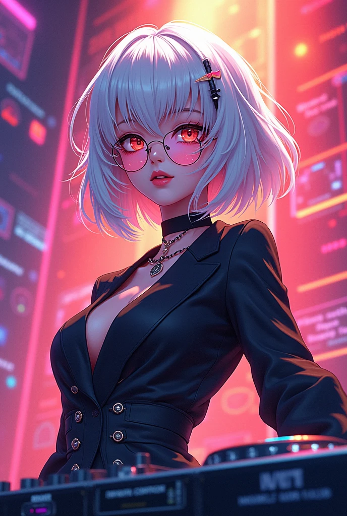 Masterpiece, absurdres,HDR,8k,best quality, ((beautifully detailed eyes and face)),
edgRogue_makeup, wearing_edgRogue outfit, with edgRogue_hairstyle, (Nadia with a choker and sunglasses:1.25), 1girl, solo, looking at viewer, short hair, simple background, green eyes, upper body, multicolored black and white hair, bodysuit, makeup, pink background, lipstick, portrait, black lips, green lips
<lora:edgHAIRSALON_edgRogue1:0.65> <lora:Nadia:0.65>