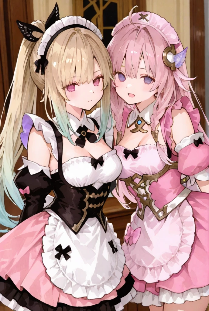 core_9, score_8_up, score_7_up, source_anime, duo, gynomorph/femail, dominant gynomorph,humanoid/human, human on anthro, interspecies, big dom small sub, height difference, age difference, yuri, saliva trail, hug, orgasm, gynomorph penetrating,humanoid penetrating, fellatio, (deepthroat1:2), (blue skin:1.3) horn, Large bat-like wings, Spade Tail, Succubus, devil, seducer, (Large Breasts:1.2) Wide Hips, large penis, cum in mouth, excessive cum, black armor, mature, larger female, white hair, very long hair, red eyes, bottomless female, girly, white skin, smaller female, pink hair, long hair, twin drills, dark red dress