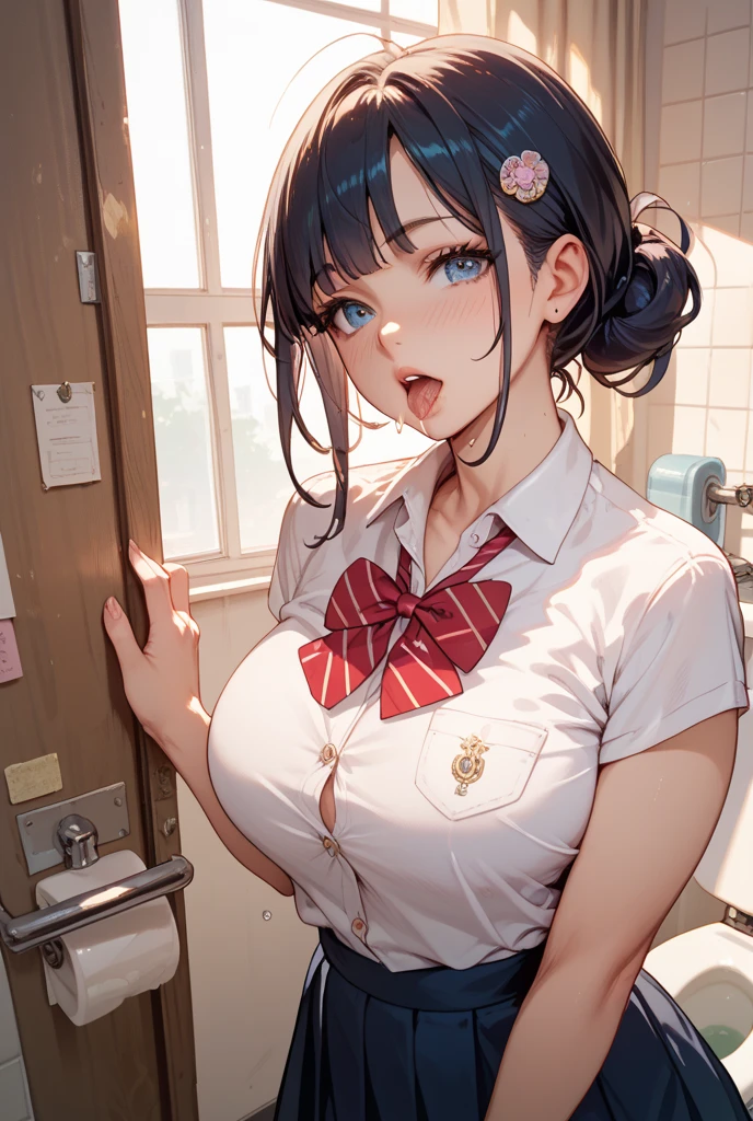 nsfw, black bra, (vacuum fellatio:1.5), (:>=:1.2),(big penis:1.1),leaning forward, long hair, (Braid:1.5), sidelocks, black hair, brown eyes, white skin, hairclip, glasses, thin eyebrows, anime cg,(cum:1.5),(tears:1.3),目を瞑る, masutepiece, Best Quality, Detailed CG, 8K Wallpaper,(目を閉じる:1.3),全身表示, (pencil skirt:1.5), (dress shirt:1.5), 事務所,(from side:1.5),(angry:1.3),