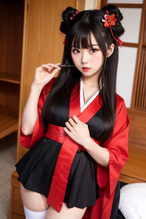 ((highest quality, 8K, masterpiece :1.3)), Beautiful Japanese girl in her early teens、Sentai heroine&#39;s pink costume、Being captured by the enemy、Glaring at the enemy
