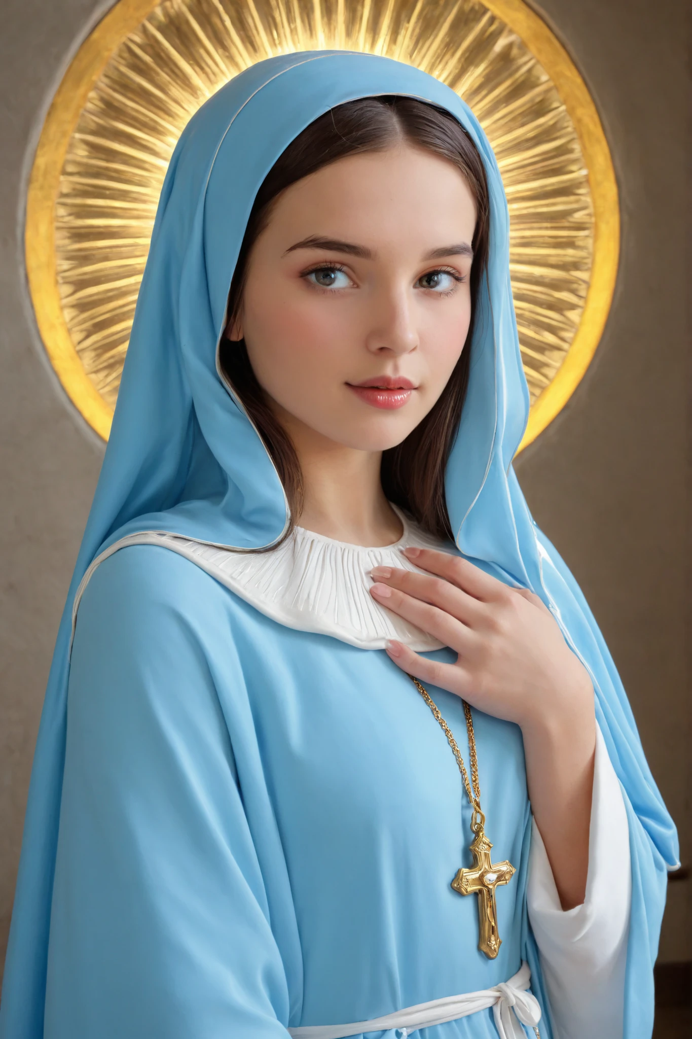 Very beautiful and pretty virgin Mary looks at me