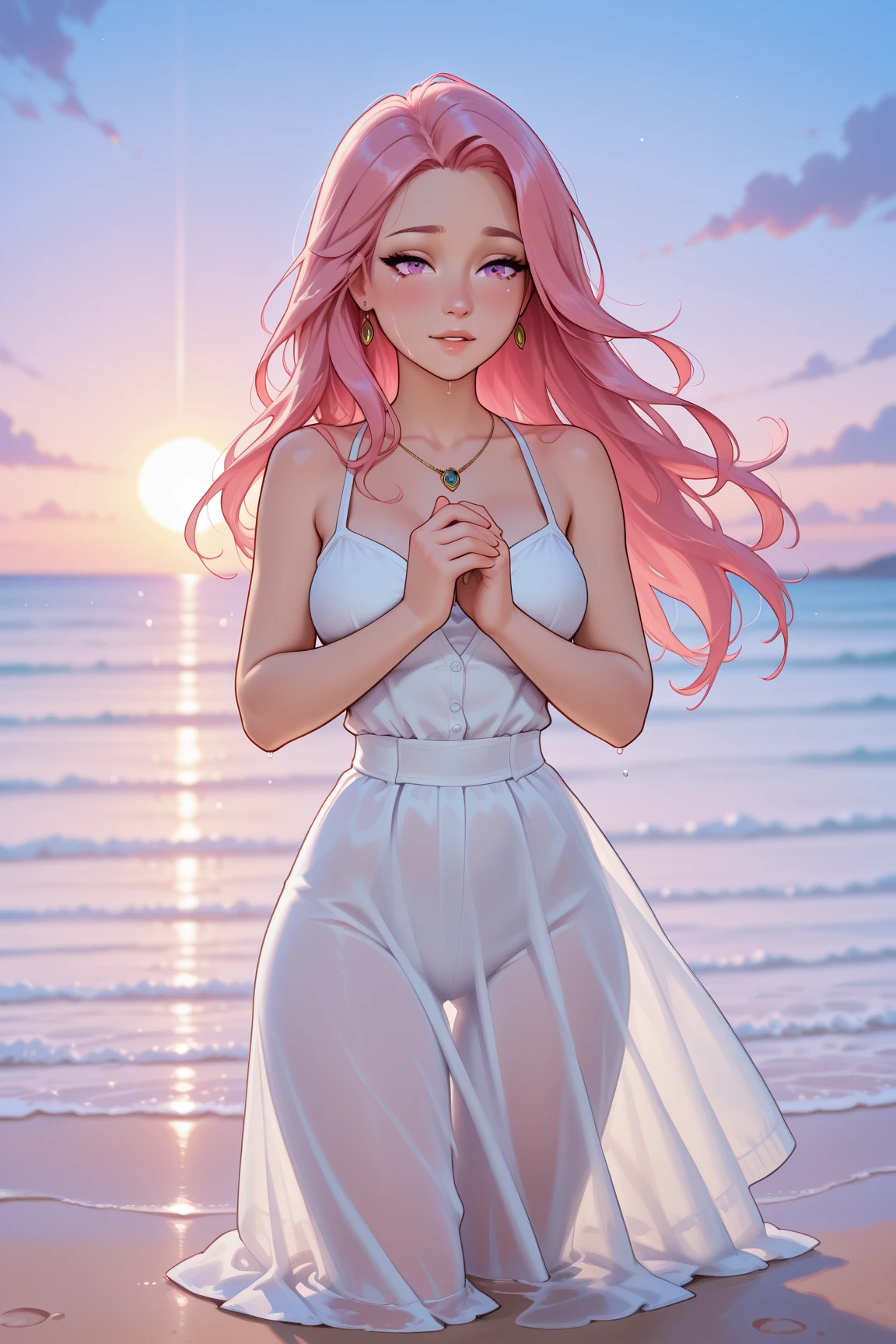 best quality, masterpiece, high detail,
a petite woman with multicolored messy mane long hair sexly siting at the white dune,
arrogant bright blue eyes, pink sexy lips, (medium breast:0.9), (perky-saggy breast:0.7), (pointy hardened nipples:0.9),
thin sexy-majestic transparent dress,
sandstorm at the back ground, thick golden bracelet,