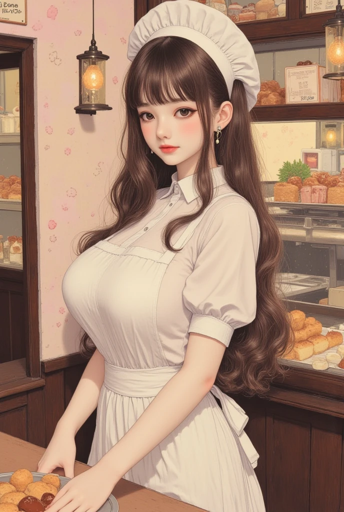 1girl, sozinho, Hinata Hyuga, cabelo preto, (nu:1.3), (Avental branco), seios grandes, clivagem, Coxas, cafe background, (Corar:1.3),showing , , Rosa ,Visible ,DAMP BODY , MILF, NSFW