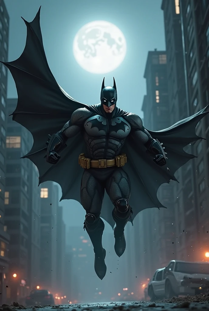 `(best quality, highres, masterpiece:1.2), ultra-detailed, realistic, vivid colors, digital art, batman, detailed eyes and face, muscular physique, dark costume, iconic bat symbol, brooding expression, Gotham City backdrop, cityscape, CBZBB style, Trend in Arstation`
