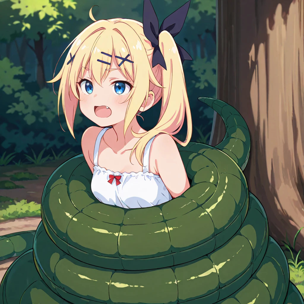 masterpiece,best quality,1 girl,solo,blush with embarrassment,lillie,Pokémon,White Pleated Dresses,White clothes with light blue collar,Pokémon-style art,(boldline:1.6),(deluster:1.5),(flat:1.5), masterpiece, best quality, highres, angry face, blush, small breasts, breasts out, beautiful detailed eyes, cleavage, snake, (coiled), (python), snake scales detailed, mad, restrained, masterpiece}}}, {{highly extreme detailed}}, solo, Focus on the girl, {orgasm}, {sweaty}, {{python sex}}, (((object insertion))), jangle, spread arms, interspecies, bestiality, (Giant python bestiality, Giant python sex, ((Giant python Rape)), Giant python Rape, Giant python Coils, Passionate Squeeze) (((Giant python coils, Passionate squeeze, ))), coils,((The girl is wrapped around a giant python)), ((giant python rape)), giant python sex,