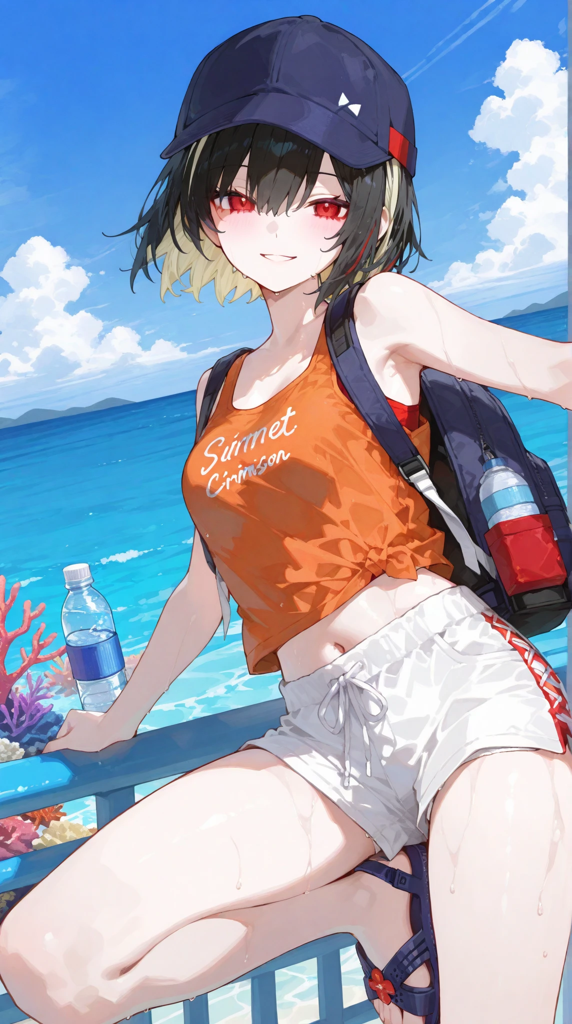 1girl、vtuber-fullbody、highest quality、Masterpiece、Official Art、The best composition、Super detailed、Standing in front of the viewer、short hair、bikini、Small breasts、barefoot、Simple Background、