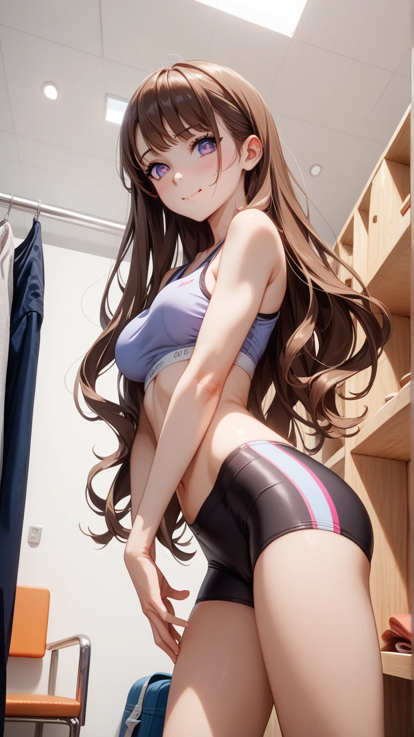 sekijou sawako, shibari, sleeping, bondage, bound, brown hair, long hair, arms up, stripped, best quality, ultra-detailed, high resolution, extremely detailed cg, unity 8k wallpaper, masterpiece, perfect body, anime picture, femsub, BDSM, light blue panty, black bra, small breasts, at night, standing, dark room, Sekijou Sawako, gym storeroom, tied up tight wrist together above head, tied up ankle, suspension rope from ceiling, standing nearby wall, bracing,