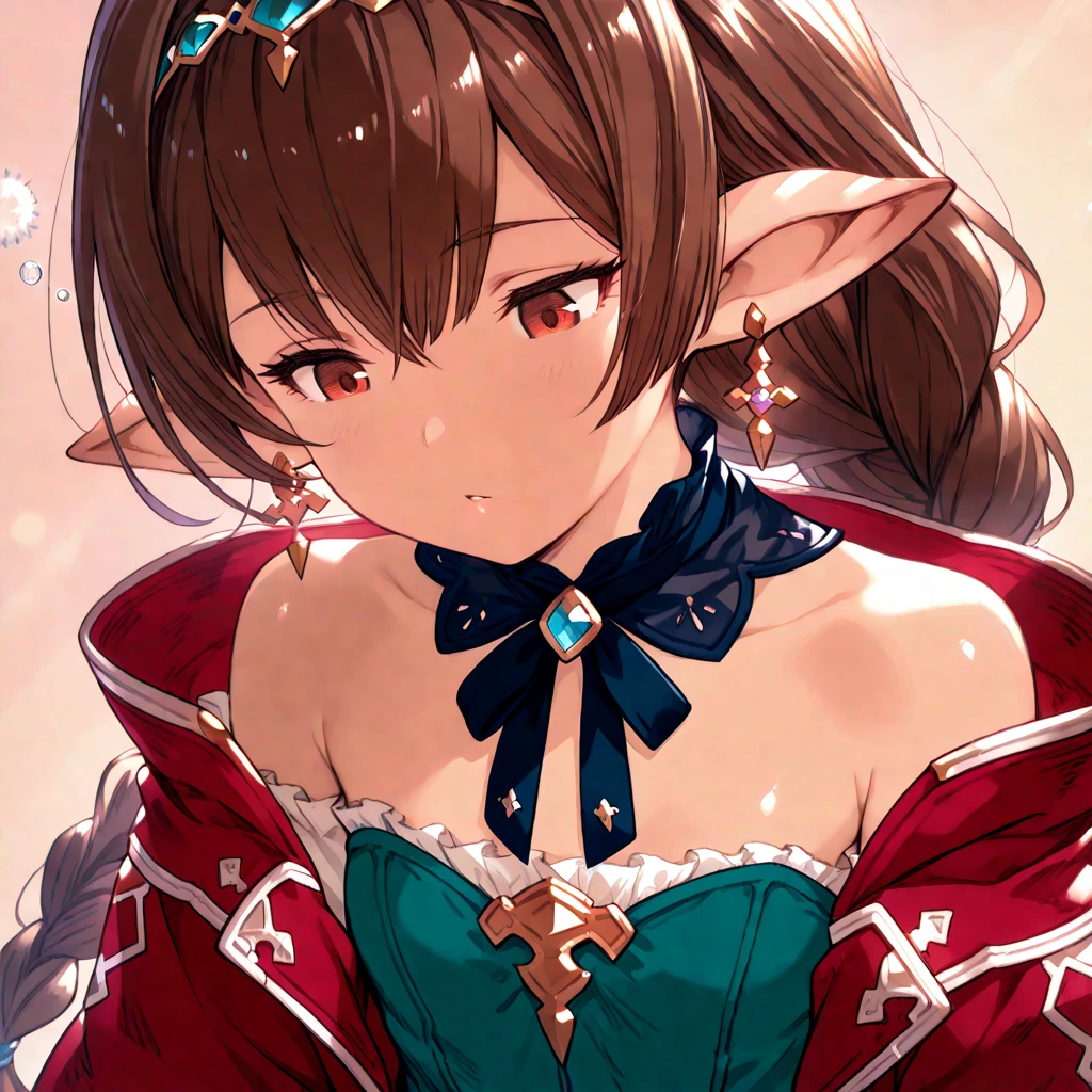 1girl, alone, long hair, breasts, looking at viewer, smile, brown hair, Vitiligo disease, cleavage, bare shoulders, brown eyes, jewelry, medium breasts, upper body, red hair, earrings, sky, pointed ears, dark skin,dark blue dress, necklace, off shoulder, dark-skinned woman, night, elf, star \(sky\), starry sky, freckles, onsen, freckles on the body, various mountain, winter,More details, better quality, it's detail in the eyes