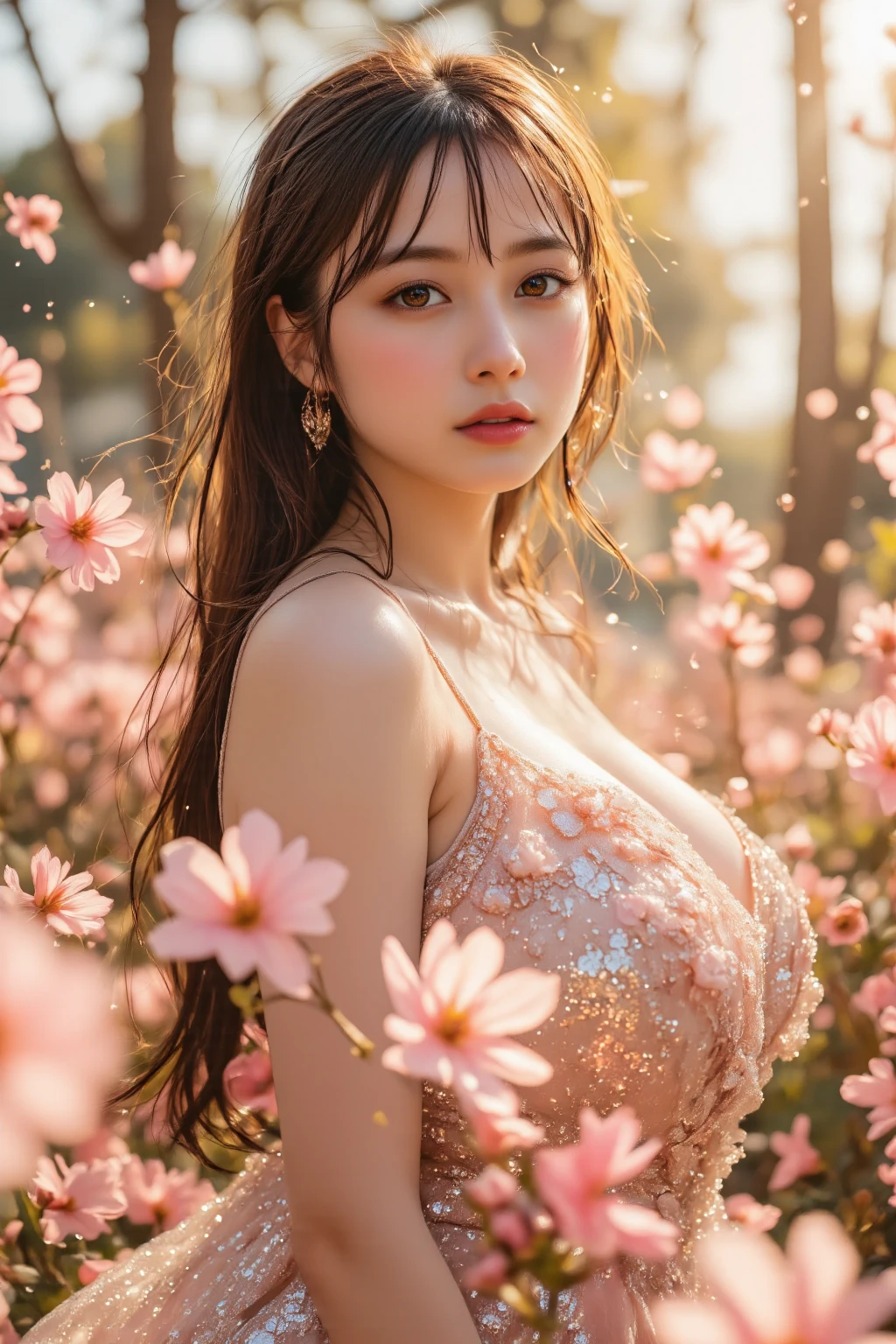 (((Show off your breasts:1.6))),(((Show off your breasts:1.6))),(((Show off your breasts:1.6))),masterpiece, highest quality, 8K, Absurd, Beautiful medium-long bob hair２０Women in their late twenties, Her shy expression is cute, （Sensual style）,(（Seven episodes were filmed.:1.4）), (Completely naked:1.5), No makeup, The near and far way, Depth of written boundary, Surreal, High resolution, photograph, Sharp focus, Face lamp, Dynamic Lighting, highest detailed, ,Extreme detaileds、Super detaileded、detailed、Real Skin、Exquisite facial features、Positive and optimistic、（The background is a colorful flower field)