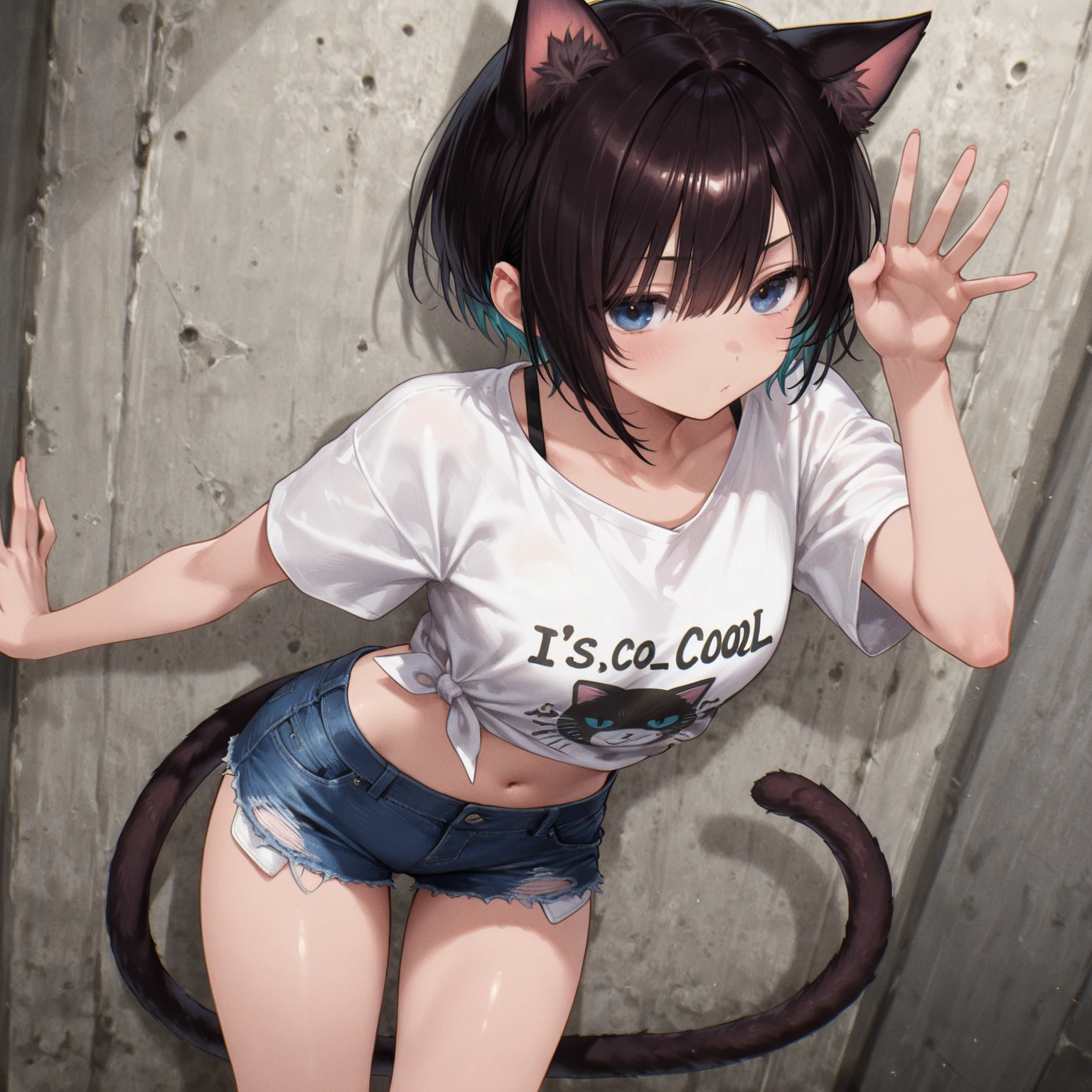 Haibara Ai, girl, brown hair, Cat ear, cat tail, UHD, retina, masterpiece, anatomically correct, textured skin, high details, best quality