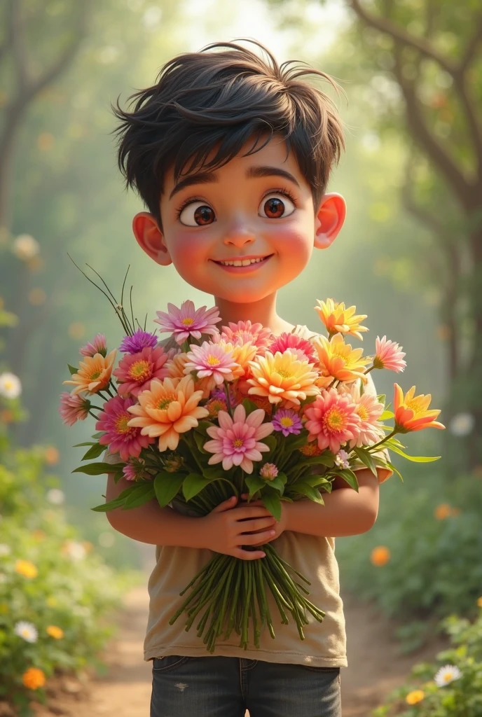 (photorealism:1.2) ( masterpiece ) ( highly detailed) a amazing boy happy in big Éden garden , and rubis and diamond realism , 8k , HD.