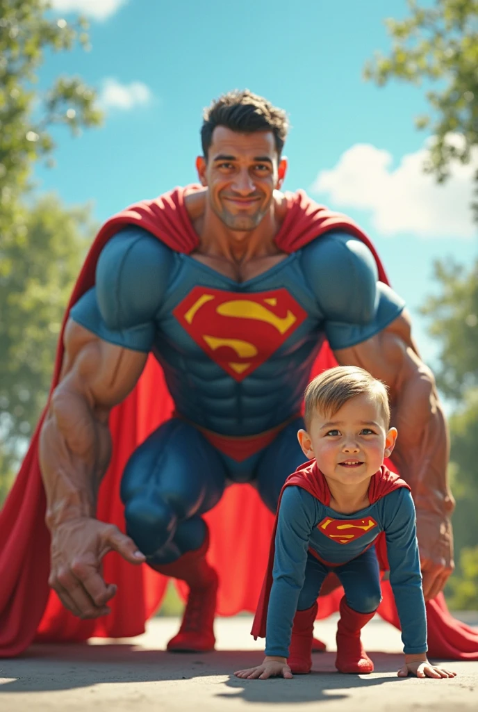 Make a boy
He's 4 years old
Disney Drawing Type
He's with his father, Your father is dressed as a superhero.
Pixar, 3D, Disney