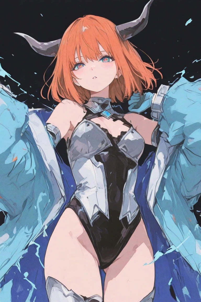 black dress, arms up, armpits, sweat, large breasts, kronya, white skin, orange hair, evil smile, short hair